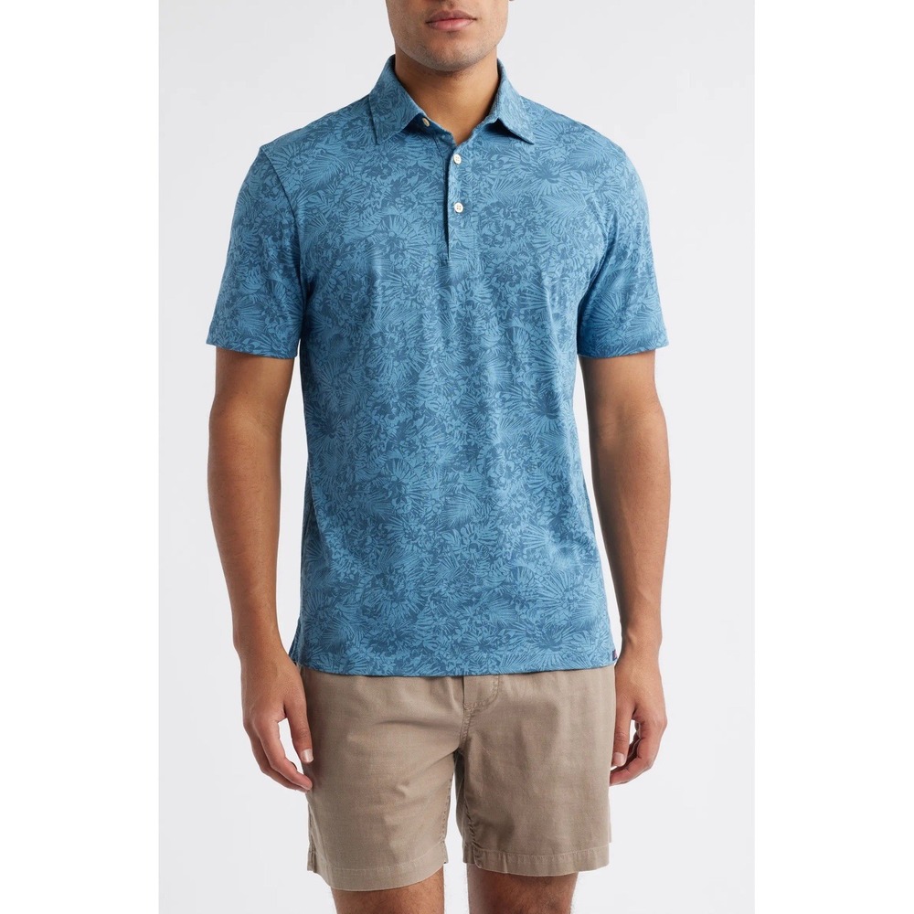 Faherty Retreat Polo Shirt Mens 2XL Blue Floral AOP Performance Stretch Golf EUC